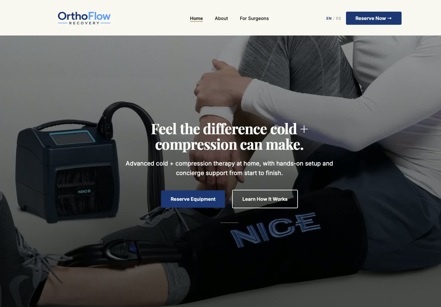 Ortho Flow Recovery homepage: cold and compression therapy delivered for post-operative recovery