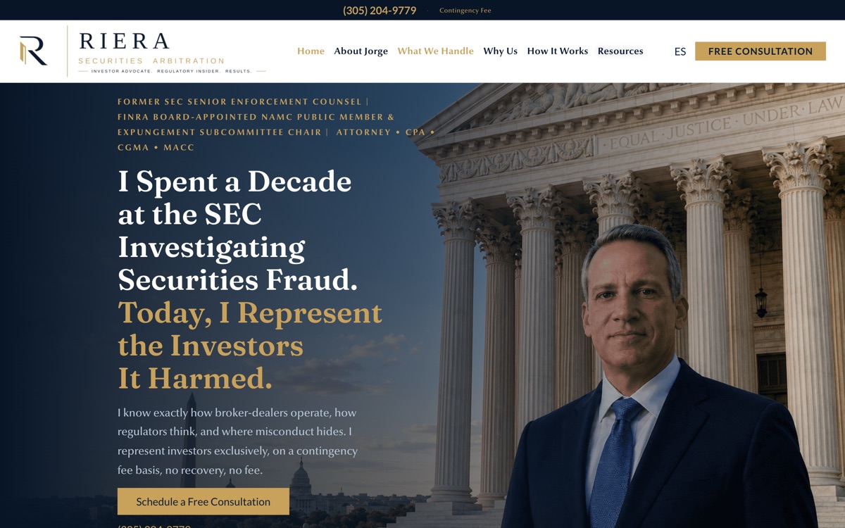 Riera Law Firm homepage hero
