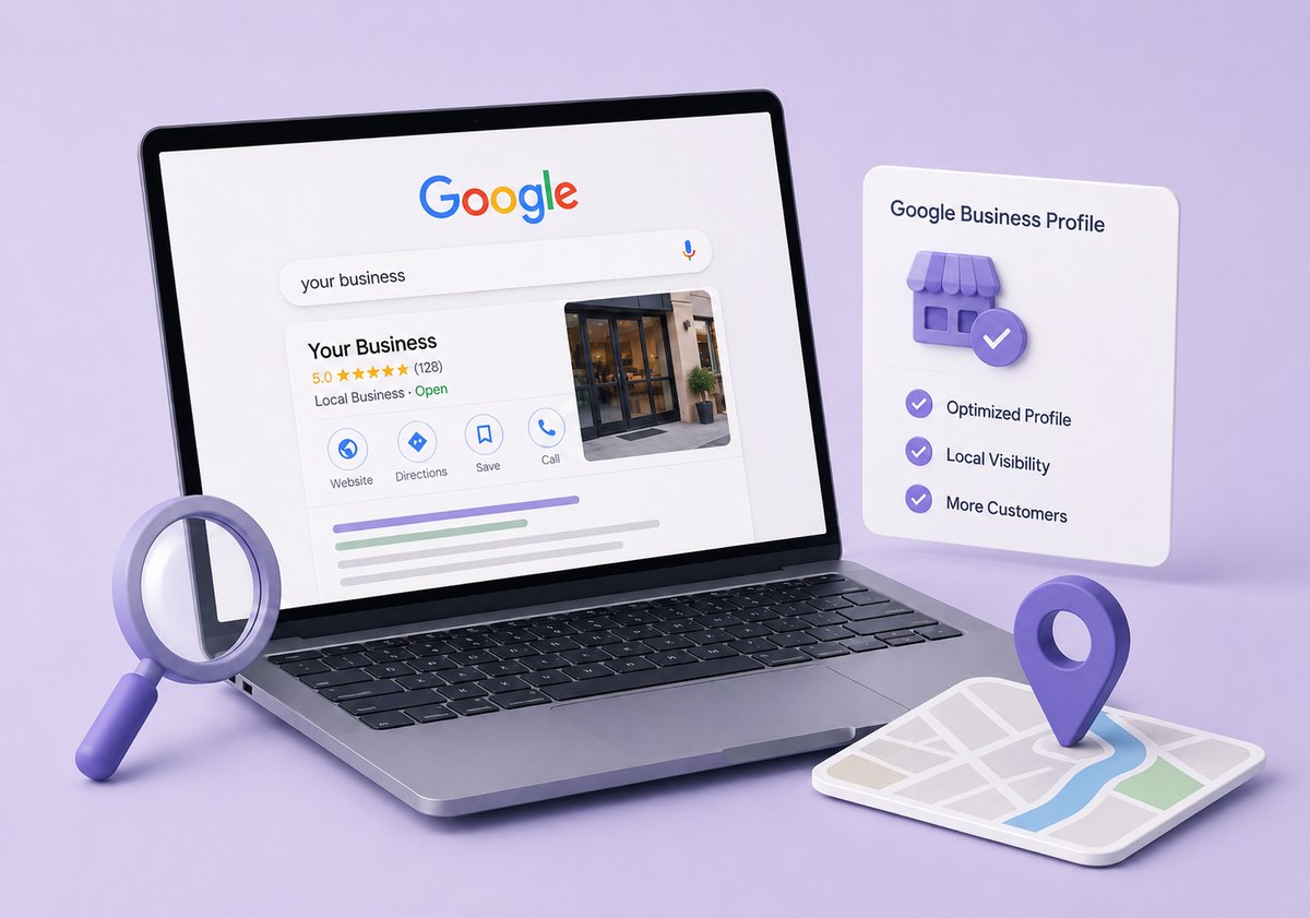 Google search result and Business Profile for a local business